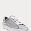 Adidași din piele cu logo Ralph Lauren Longwood, gri/alb, pentru bărbați Adidași din piele cu logo Ralph Lauren Longwood, gri/alb, pentru bărbați