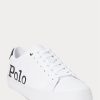Adidași din piele cu logo Ralph Lauren Longwood pentru bărbați albi/negri Adidași din piele cu logo Ralph Lauren Longwood pentru bărbați albi/negri
