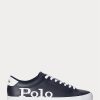Adidași din piele cu logo Ralph Lauren Longwood pentru bărbați bleumarin/alb Adidași din piele cu logo Ralph Lauren Longwood pentru bărbați bleumarin/alb