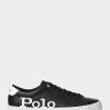 Adidași din piele cu logo Ralph Lauren Longwood pentru bărbați negri/albi Adidași din piele cu logo Ralph Lauren Longwood pentru bărbați negri/albi