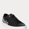 Adidași din piele cu logo Ralph Lauren Longwood pentru bărbați negri/albi Adidași din piele cu logo Ralph Lauren Longwood pentru bărbați negri/albi