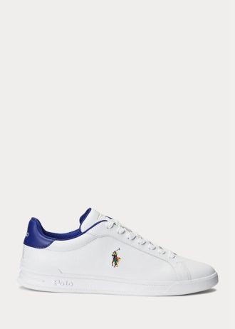 Adidași din piele Ralph Lauren Heritage Court II albi/regali pentru bărbați