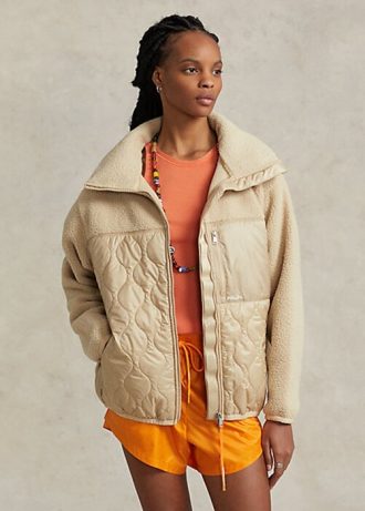 Bej pentru femei Ralph Lauren Hybrid High-Pile & Jachete cu panouri Ripstop