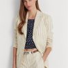 Blazere albe de damă Ralph Lauren cu dungi din sarg din amestec de in Blazere albe de damă Ralph Lauren cu dungi din sarg din amestec de in