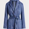 Blazere de damă albastre Ralph Lauren cu brâu și bumbac Blazere de damă albastre Ralph Lauren cu brâu și bumbac