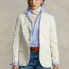 Blazere de damă crem Ralph Lauren cu dungi din bumbac-in-lână Blazere de damă crem Ralph Lauren cu dungi din bumbac-in-lână