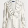Blazere jacquard din in dungi Ralph Lauren de damă albe