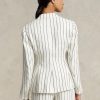 Blazere jacquard din in dungi Ralph Lauren de damă albe