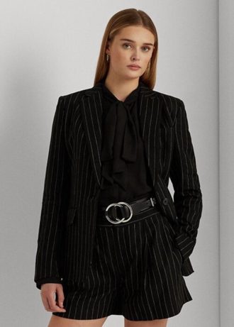 Blazere negre Ralph Lauren pentru damă, cu dungi în amestec de in Blazere negre Ralph Lauren pentru damă, cu dungi în amestec de in