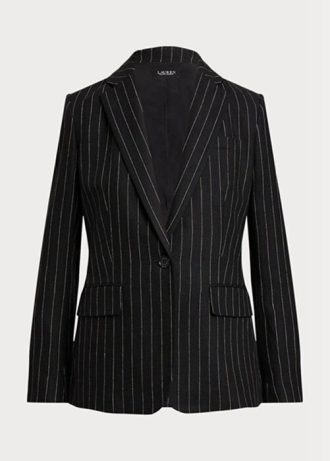 Blazere negre Ralph Lauren pentru damă, cu dungi în amestec de in Blazere negre Ralph Lauren pentru damă, cu dungi în amestec de in