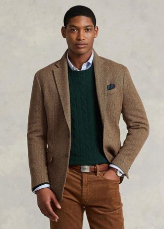 Blazere sport maro Ralph Lauren Polo Soft Herringbone pentru bărbați