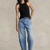 Blugi albaștri Ralph Lauren pentru femei, cu talie înaltă, cu talie conică Blugi albaștri Ralph Lauren pentru femei, cu talie înaltă, cu talie conică