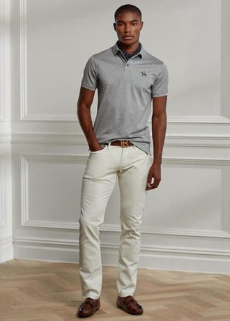 Blugi albi pentru bărbați Ralph Lauren slim fit stretch