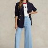 Blugi de damă albaștri Ralph Lauren cu talie înaltă și cu picioare largi Blugi de damă albaștri Ralph Lauren cu talie înaltă și cu picioare largi