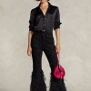 Blugi evazați cu talie înaltă, negri, Ralph Lauren, cu mărgele cu pene Blugi evazați cu talie înaltă, negri, Ralph Lauren, cu mărgele cu pene