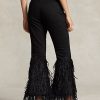 Blugi evazați cu talie înaltă, negri, Ralph Lauren, cu mărgele cu pene Blugi evazați cu talie înaltă, negri, Ralph Lauren, cu mărgele cu pene