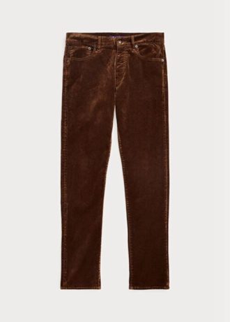 Blugi maro pentru bărbați Ralph Lauren slim fit din catifea elastică