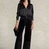 Blugi negri de damă Ralph Lauren, cu talie înaltă, cu picioare largi Blugi negri de damă Ralph Lauren, cu talie înaltă, cu picioare largi