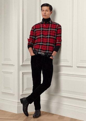 Blugi negri din catifea stretch pentru bărbați, Ralph Lauren, slim fit