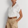 Bluză cu mânecă scurtă din voile cu ochi Ralph Lauren alb pentru femei Bluză cu mânecă scurtă din voile cu ochi Ralph Lauren alb pentru femei
