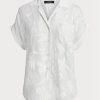 Bluză cu mânecă scurtă din voile cu ochi Ralph Lauren alb pentru femei Bluză cu mânecă scurtă din voile cu ochi Ralph Lauren alb pentru femei