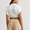 Bluză cu mânecă scurtă din voile cu ochi Ralph Lauren alb pentru femei Bluză cu mânecă scurtă din voile cu ochi Ralph Lauren alb pentru femei