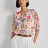 Bluză de damă roz Ralph Lauren Floral Crinkle Georgette Bluză de damă roz Ralph Lauren Floral Crinkle Georgette