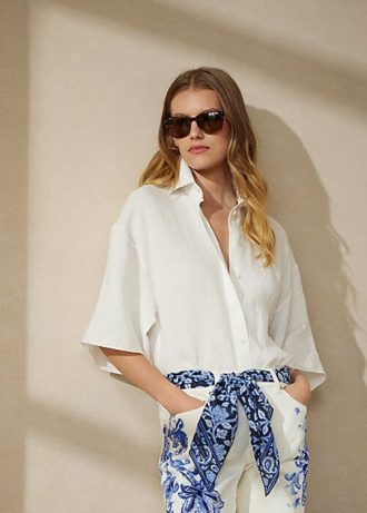 Bluză de in pentru femei Ralph Lauren Soloman, albă