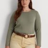 Bluze cu mânecă lungă din amestec de bumbac Ralph Lauren pentru femei verzi Bluze cu mânecă lungă din amestec de bumbac Ralph Lauren pentru femei verzi