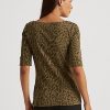 Bluze de damă din bumbac Ralph Lauren, cu imprimeu Ocelot, cu gât cu barca Bluze de damă din bumbac Ralph Lauren, cu imprimeu Ocelot, cu gât cu barca