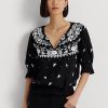 Bluze negre Ralph Lauren din jerseu brodate cu gât cravate Bluze negre Ralph Lauren din jerseu brodate cu gât cravate