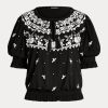 Bluze negre Ralph Lauren din jerseu brodate cu gât cravate Bluze negre Ralph Lauren din jerseu brodate cu gât cravate