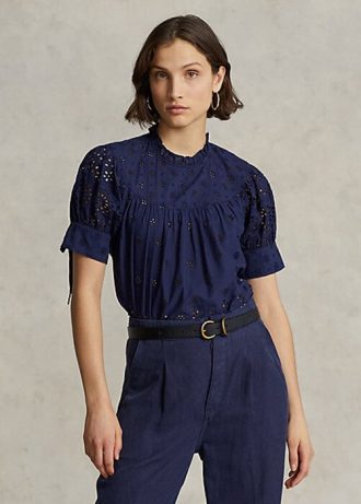 Bluze pentru femei Ralph Lauren, din bumbac brodate cu ochiuri