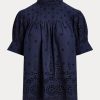 Bluze pentru femei Ralph Lauren, din bumbac brodate cu ochiuri Bluze pentru femei Ralph Lauren, din bumbac brodate cu ochiuri
