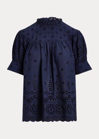 Bluze pentru femei Ralph Lauren, din bumbac brodate cu ochiuri