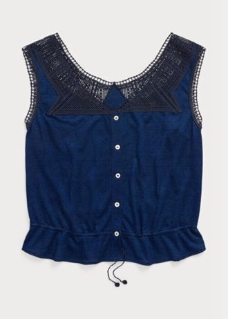 Bluze pentru femei Ralph Lauren Indigo cu trimuri croșetate Bluze pentru femei Ralph Lauren Indigo cu trimuri croșetate