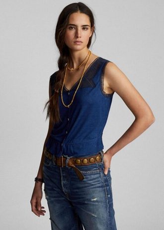 Bluze pentru femei Ralph Lauren Indigo cu trimuri croșetate Bluze pentru femei Ralph Lauren Indigo cu trimuri croșetate