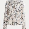 Bluze peplum cu gât cu cravată, din jerseu cu flori Ralph Lauren, multicolore