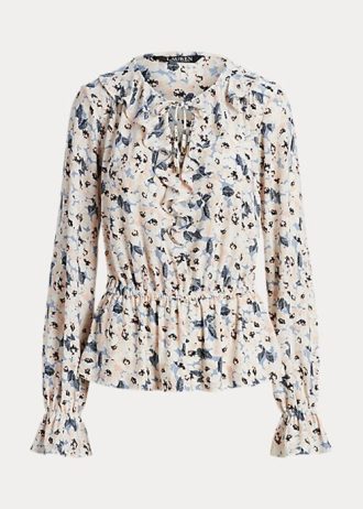 Bluze peplum cu gât cu cravată, din jerseu cu flori Ralph Lauren, multicolore