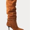 Cizme de damă maro Ralph Lauren Zoe înalte din piele de vițel căpriu Cizme de damă maro Ralph Lauren Zoe înalte din piele de vițel căpriu