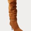 Cizme de damă maro Ralph Lauren Zoe înalte din piele de vițel căpriu Cizme de damă maro Ralph Lauren Zoe înalte din piele de vițel căpriu