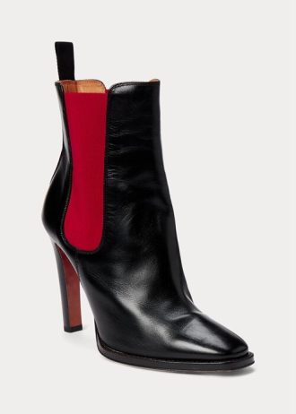 Cizme de piele de vițel Ralph Lauren Zoie pentru femei negre/roșii