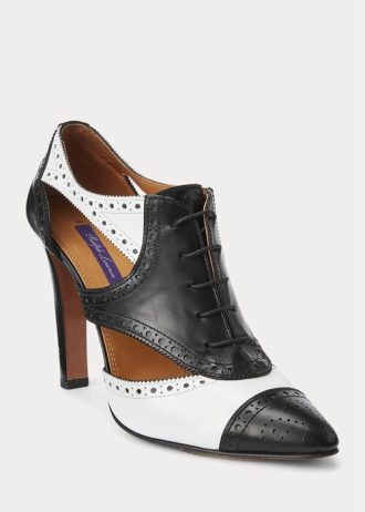 Cizme din piele de vițel color-blocate Ralph Lauren Lindley pentru femei negre/albe