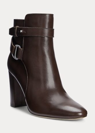 Cizme din piele lustruite Ralph Lauren Madelyn pentru damă, ciocolată