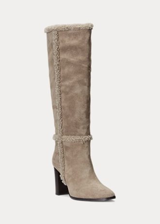 Cizme gri Ralph Lauren Aubri din piele intoarsa de dama