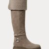 Cizme gri Ralph Lauren Cristine din piele intoarsa de dama