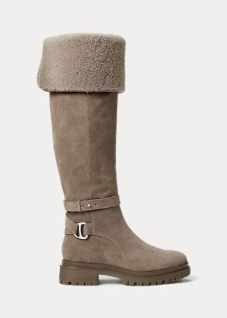 Cizme gri Ralph Lauren Cristine din piele intoarsa de dama