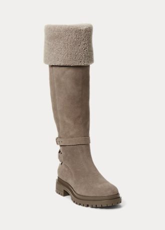 Cizme gri Ralph Lauren Cristine din piele intoarsa de dama