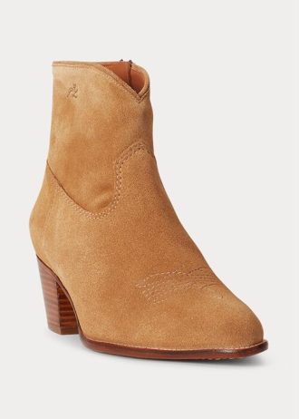 Cizme kaki de damă Ralph Lauren Lucille din piele intoarsa