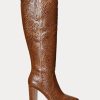 Cizme maro de damă Ralph Lauren Ashlynn din piele lustruită